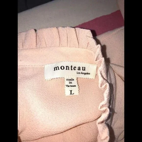 Monteau Top Size Large L Womens Short Sleeve High Neck Peach - Picture 4 of 9